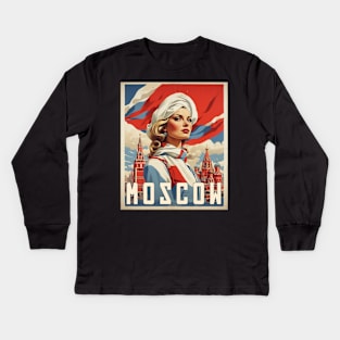 Russia Moscow Woman Moscow Vintage Tourism Poster Kids Long Sleeve T-Shirt